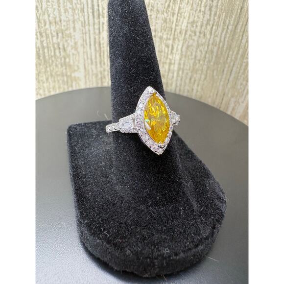 New 5ct Citrine Marquise & White Moissanite 925 Silver Ring - Picture 7 of 9